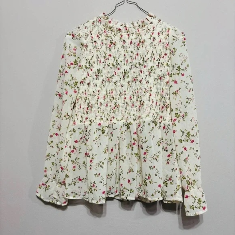 NWOT! BOHO FLORAL Smocked BLOUSE SZ XS